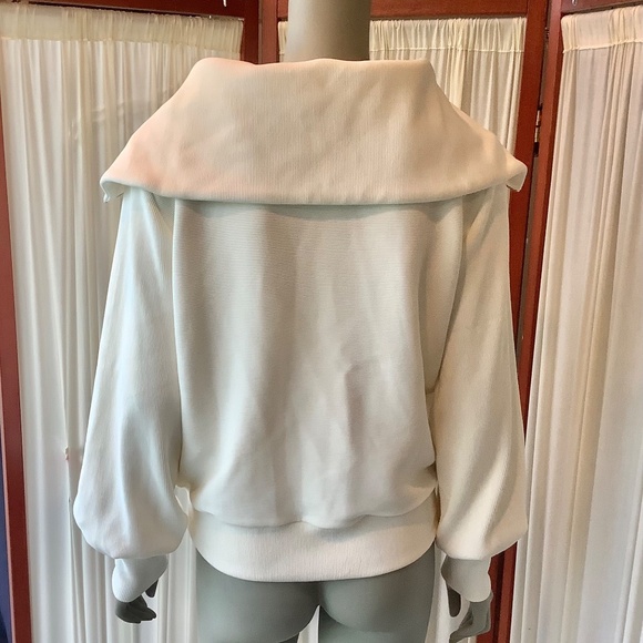 Varley Vine Ribbed Stretch-cotton Half-zip Sweatshirt Ivory Size XS - Picture 4 of 8